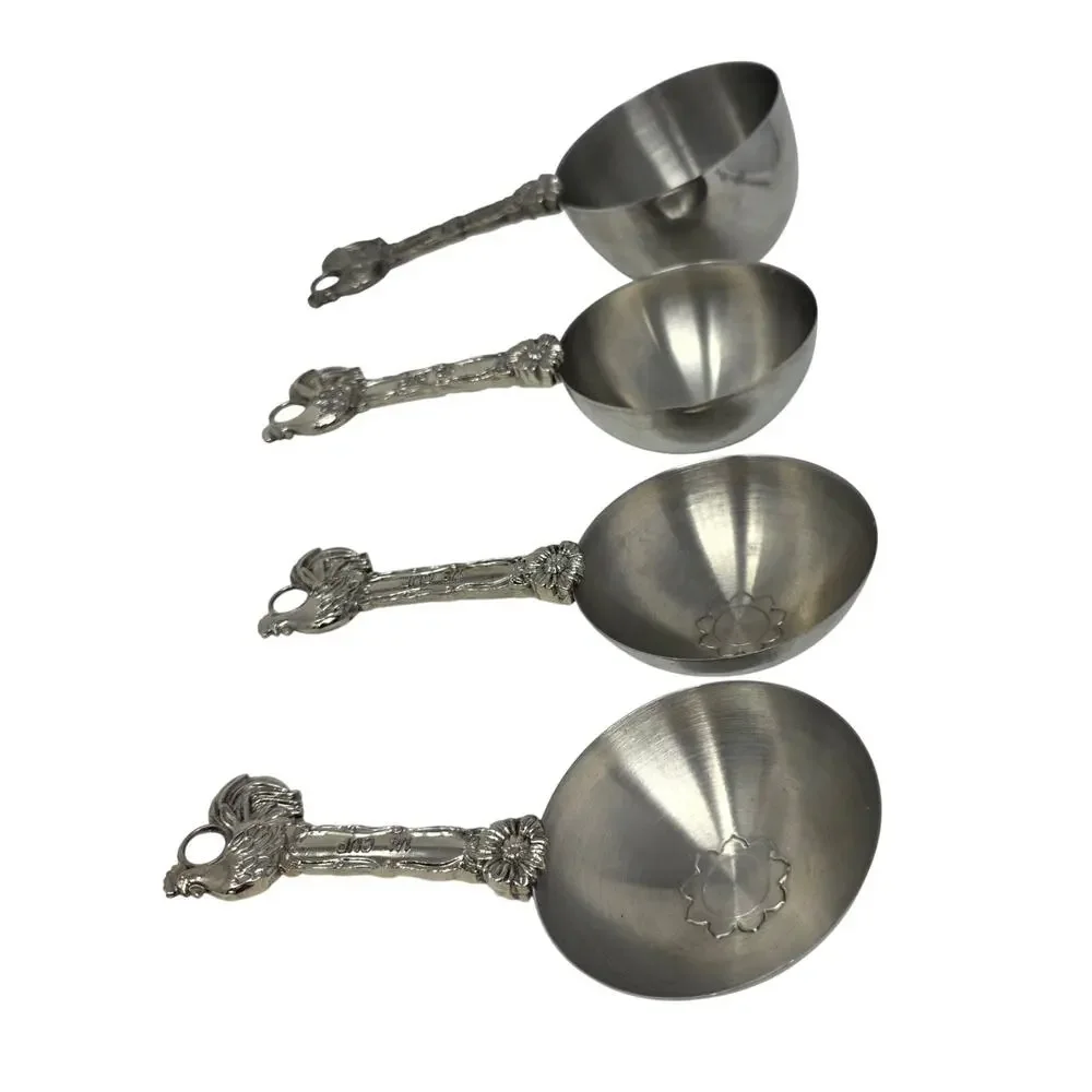 Rooster Measuring Cups Set of 4 Silver Tone Farmhouse Kitchen Decor